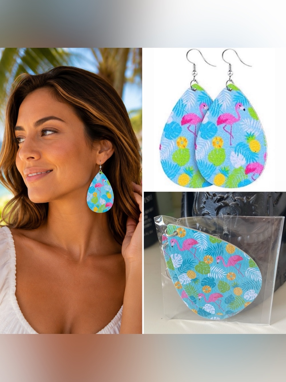 3/$15 Flamingo Pineapple Faux Leather Vegan Leather Spring Summer Earrings